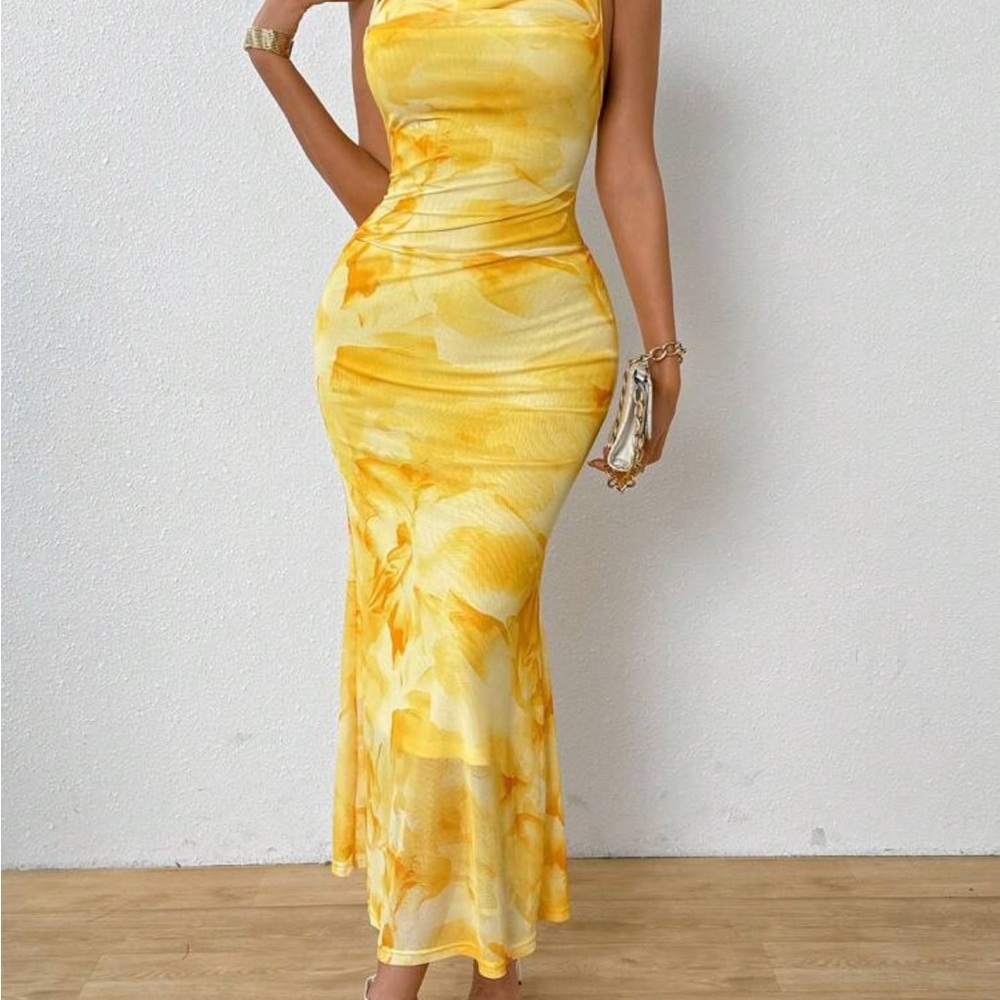 SHEIN Yellow Floral Maxi Dress